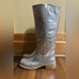 Women’s Silver leather knee-high boots brand new size 8.5